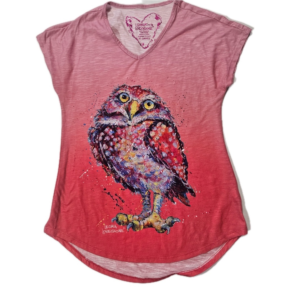 Leoma Lovegrove Shirt Womens X-Small Pink Tunic V-Neck Cap Sleeve Rhinestone